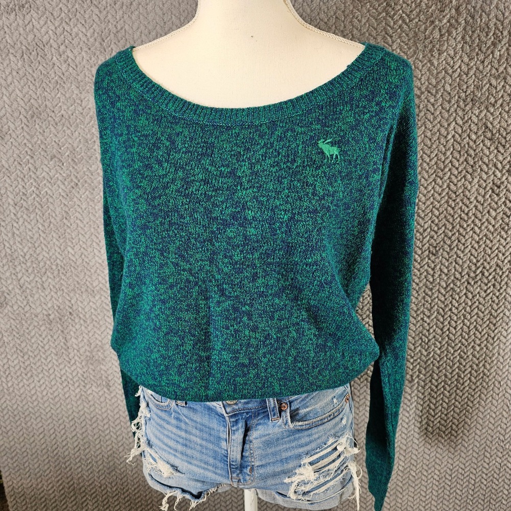 Abercrombie & Fitch‎ Womens Green Navy Marled Knit Scoop Neck Moose Sweater S
